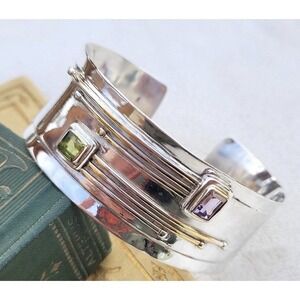 Michou Sterling Silver 22k Gold Vermeil Amethyst & Peridot Cuff Bracelet 39.4 G